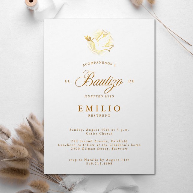Mi Bautizo Gold Dove Spanish Baptism Invitation (Mi Bautizo Gold Dove Spanish Baptism Invitation)