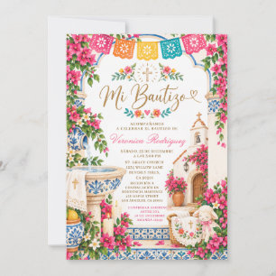 Mi Bautizo Mexican Colourful Floral Girl Baptism Invitation