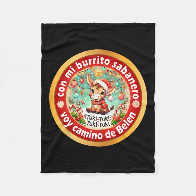 Mi Burrito Sabynero Mexican Christmas Donkey Spani Fleece Blanket (Front)