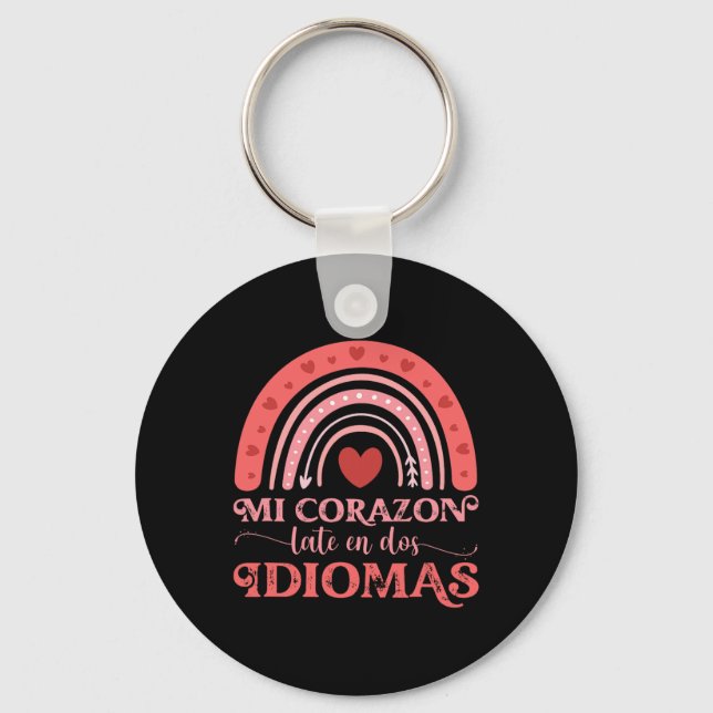 Mi Corazon Late En Dos Idiomas Bilingual Valentine Key Ring (Front)
