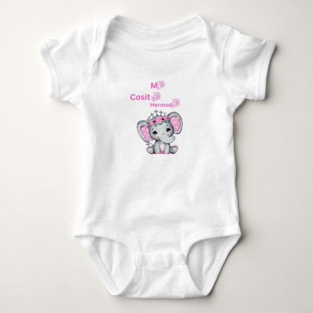 Mi cosita hermosa, Colour rosa, elefante Baby Bodysuit (Front)