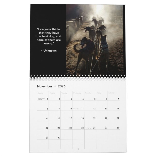 MI DOG Summer Sled Dog Centre Calendar (Nov 2026)