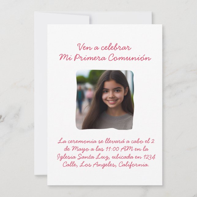 Mi Primera Comunión con foto Cruz y Flores Invitation (Front)