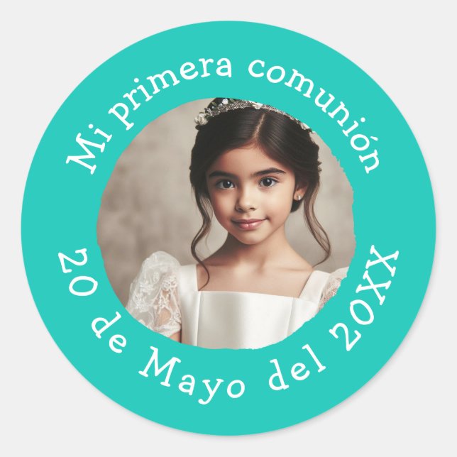 Mi primera comunión con foto personalizada classic round sticker (Front)