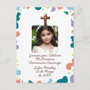 Mi Primera Comunión Gracias Foto Cruz Colorido Postcard