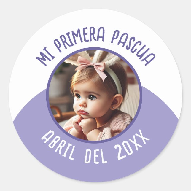 Mi Primera Pascua con Foto y Año Classic Round Sticker (Front)