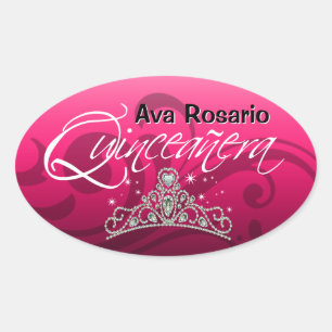 Mi Quinceañera Sparkling Tiara (fuschia) Party Oval Sticker