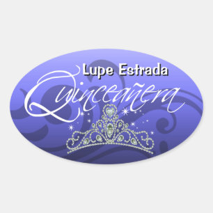 Mi Quinceañera Sparkling Tiara (orchid) Party Oval Sticker