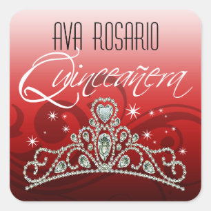Mi Quinceañera Sparkling Tiara Square Sticker