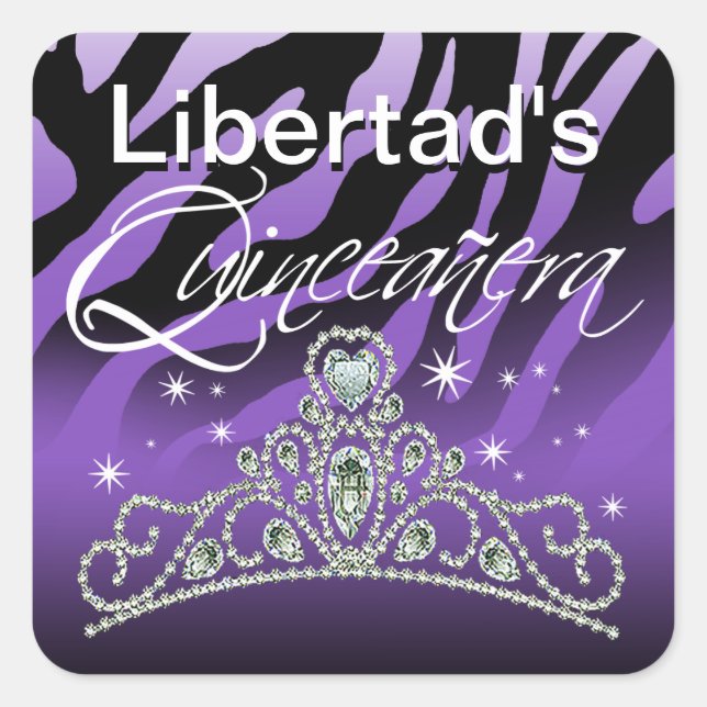 Mi Quinceañera Sparkling Tiara Zebra Square Sticker (Front)