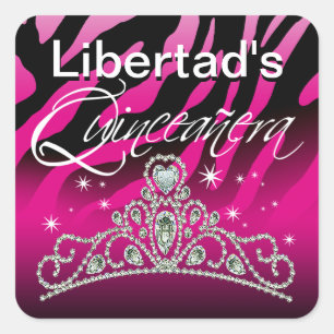 Mi Quinceañera Sparkling Tiara Zebra Square Sticker