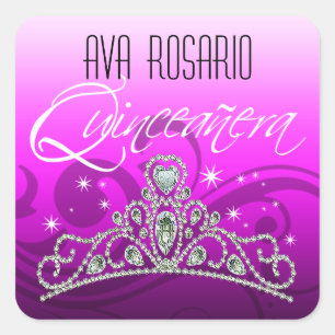 Mi Quinceañera Sparkling Tiara Zebra Square Sticker