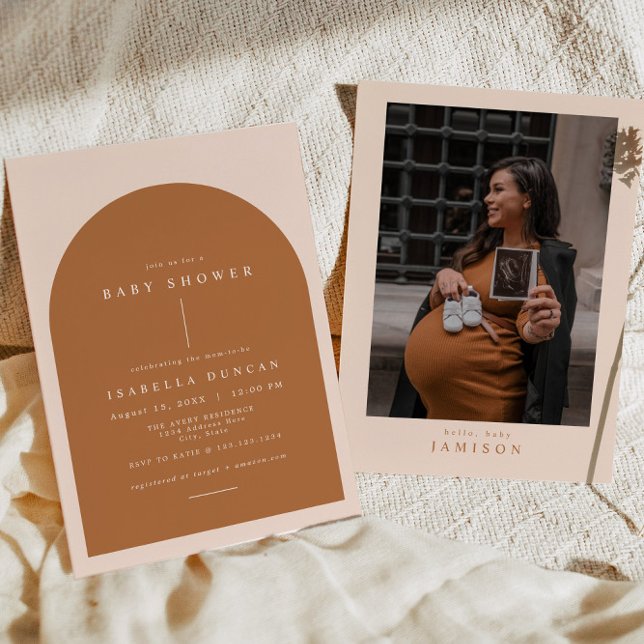 MIA Arched Burnt Orange Modern Baby Shower Invitation (Creator Uploaded)