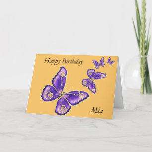 Mia, Happy Birthday purple butterfly card
