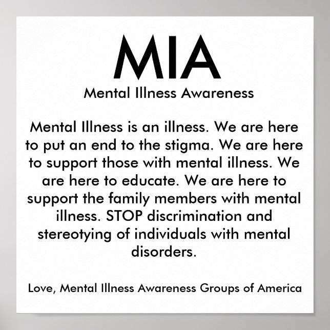 MIA, Mental Illness Awareness, Mental Illness i... Poster (Front)