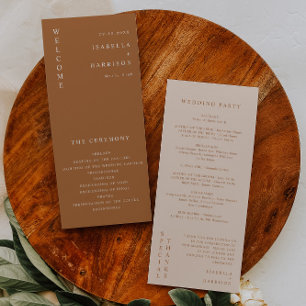 MIA Modern Boho Burnt Orange Beige Wedding Program Menu