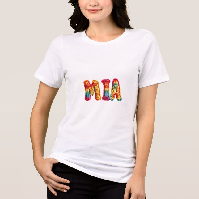 Mia Name in Vibrant Crochet Pattern Tri-Blend Shirt (Front)