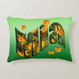 Mia Name Logo With Flowers, Decorative Cushion