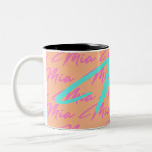 Mia Repeating Name Pattern Throw Pillow Two-Tone Coffee Mug