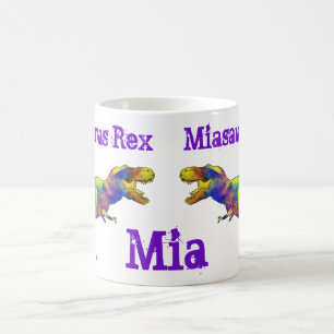 Mia saurus Funny running T Rex Colourful Dinosaur Coffee Mug