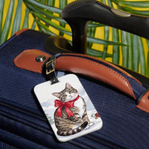 Mia the Festive Cat with Holiday Decor Luggage Tag