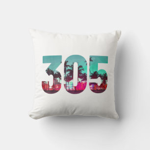 Miami 305 Area Code Florida Vintage Palm Trees Pri Cushion