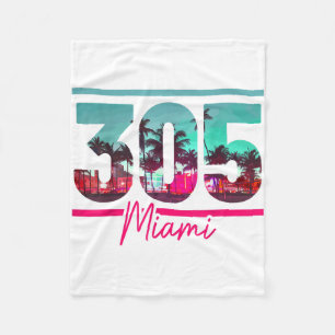 Miami 305 Area Code Florida Vintage Palm Trees Pri Fleece Blanket
