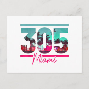 Miami 305 Area Code Florida Vintage Palm Trees Pri Holiday Postcard