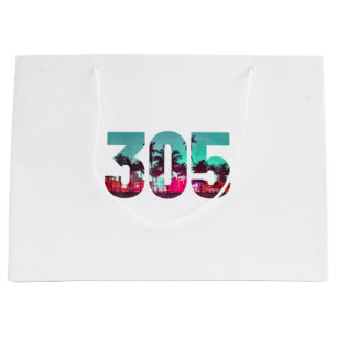 Miami 305 Area Code Florida Vintage Palm Trees Pri Large Gift Bag