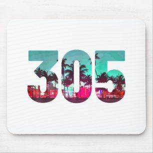 Miami 305 Area Code Florida Vintage Palm Trees Pri Mouse Pad
