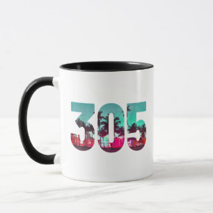 Miami 305 Area Code Florida Vintage Palm Trees Pri Mug