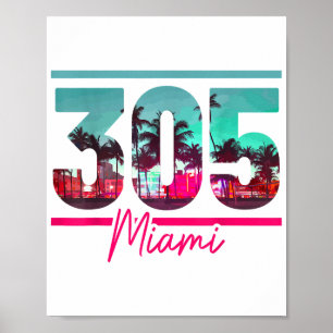 Miami 305 Area Code Florida Vintage Palm Trees Pri Poster
