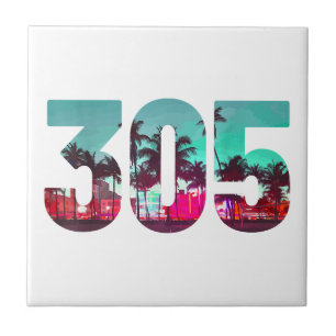 Miami 305 Area Code Florida Vintage Palm Trees Pri Tile