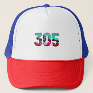 Miami 305 Area Code Florida Vintage Palm Trees Pri Trucker Hat