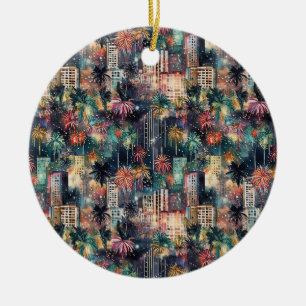Miami at Christmas & New Year's in Watercolors Ceramic Tree Decoration