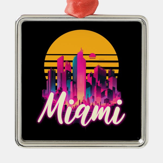 Miami at sunset metal tree decoration (Front)