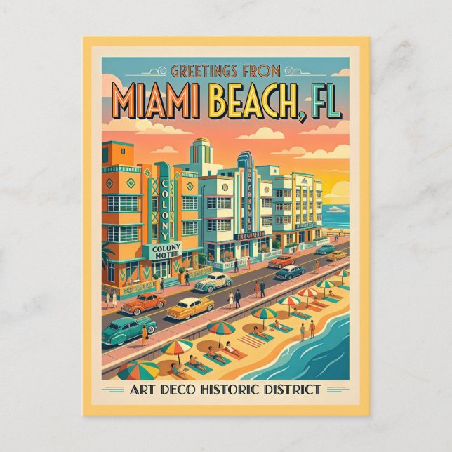 Miami Beach Art Deco District Vintage Style Postcard (Front)