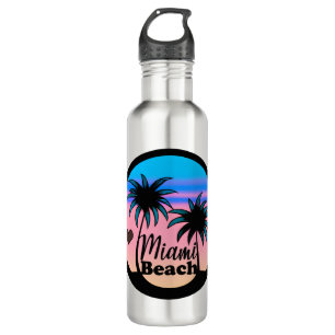 Miami Beach Blue and Pink Palm Trees 710 Ml Water Bottle