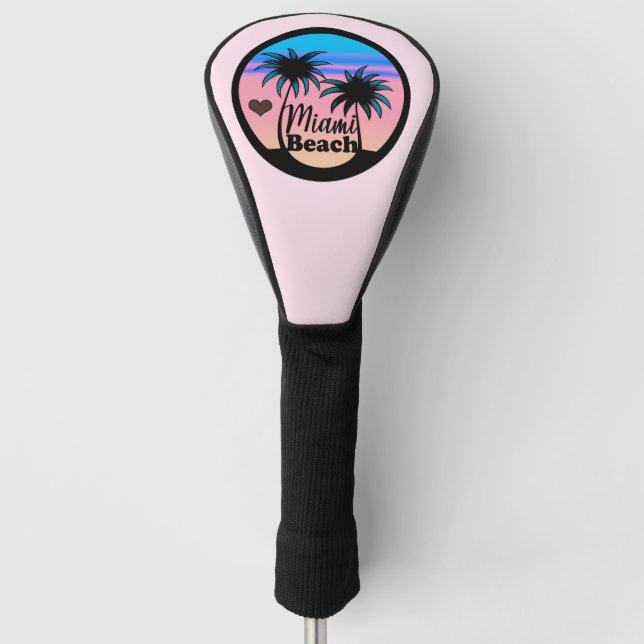 Miami Beach Blue and Pink Palm Trees Golf Head Cover (Front)