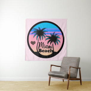 Miami Beach Blue and Pink Palm Trees Tapestry