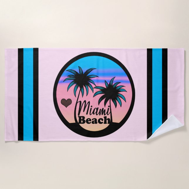 Miami Beach Blue and Pink Palm Trees Towel (Front)