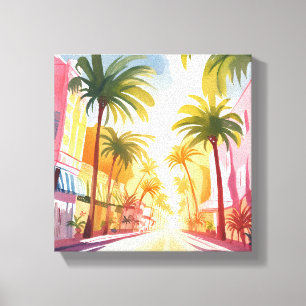 Miami Beach   Bright Colourful Watercolor Painting Canvas Print
