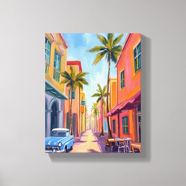 Miami Beach Colorful Street Scene Canvas Print (Front)