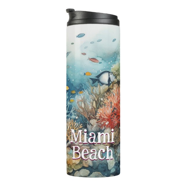 Miami Beach coral reef and fishes watercolor Thermal Tumbler (Rotated Right)