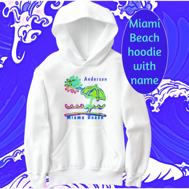 Miami Beach FL Colourful Umbrella with Bright Sun (Child's Miami Beach Hoodie with Name)