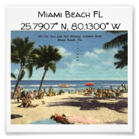 Miami Beach FL Map Coordinates Vintage Style