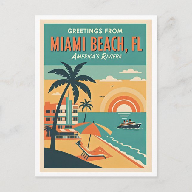 MIAMI BEACH FL Retro Travel  Postcard (Front)