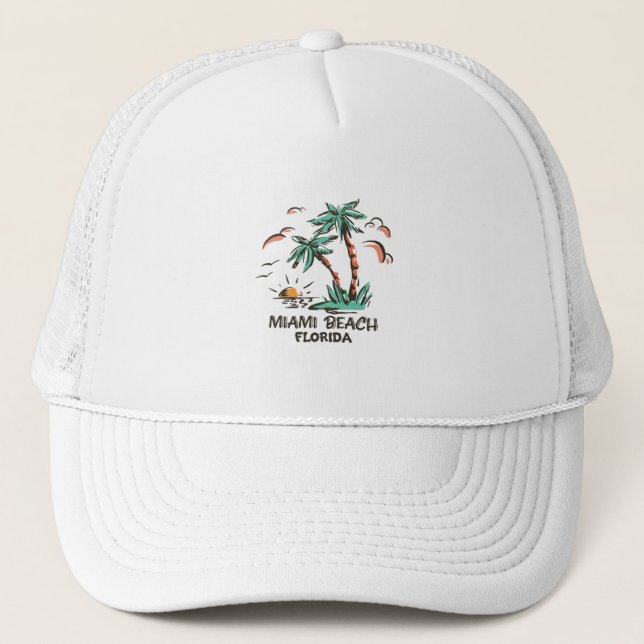 Miami Beach - Florida - Colorful Sunset Trucker Hat (Front)