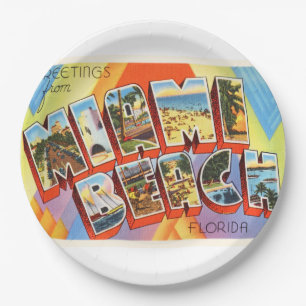 Miami Beach Florida FL Old Vintage Travel Souvenir Paper Plate