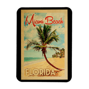 Miami Beach Florida Palm Tree Beach Vintage Travel Magnet